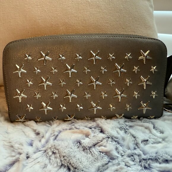 JIMMO CHOO Full Zip Long Wallet - Grey with Silver Stars - Picture 4 of 16